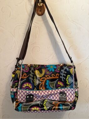 Fossil Key Per Colorful Floral & Bird Print Crossbody Messenger/ Laptop Bag